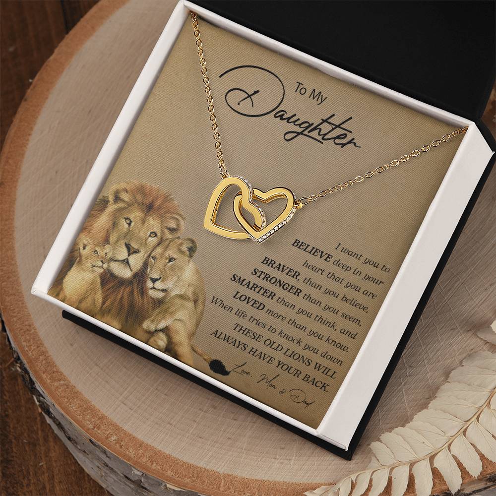 To My Daughter | You Are Braver Than you Believe -- Interlocking Hearts necklace